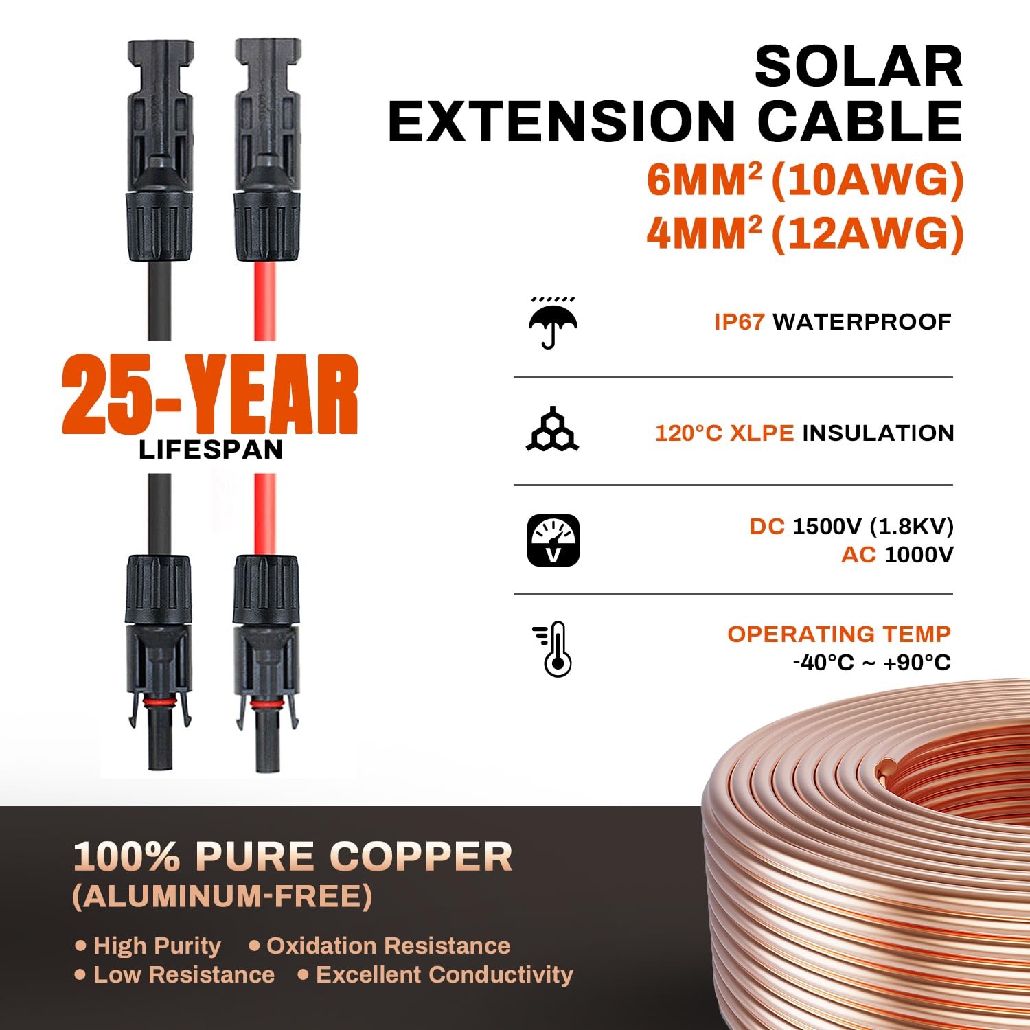 Cocosy 2 X 30Ft 10Awg Solar Panel Extension Cable