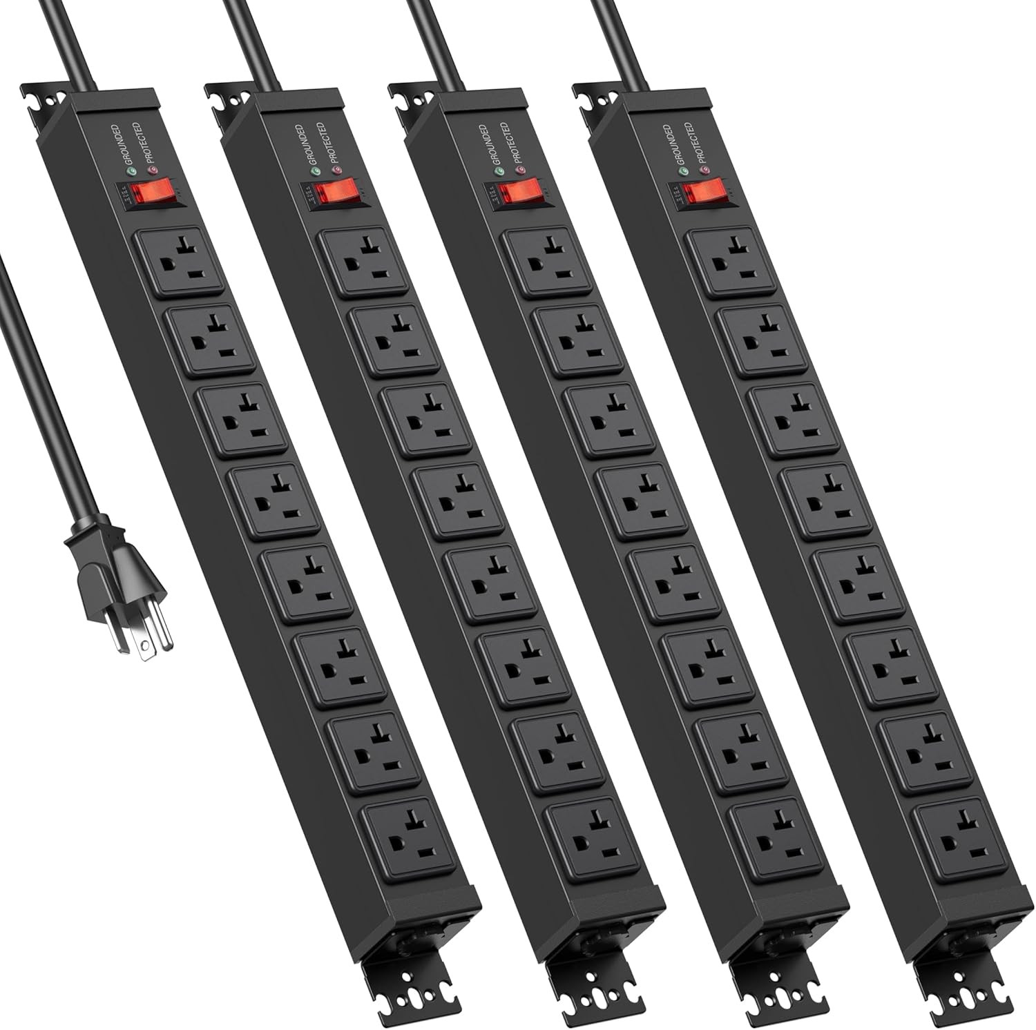 20 Amp Power Strip Heavy Duty 4 Pack, 4800J Surge Protector Metal Power Bar Mult