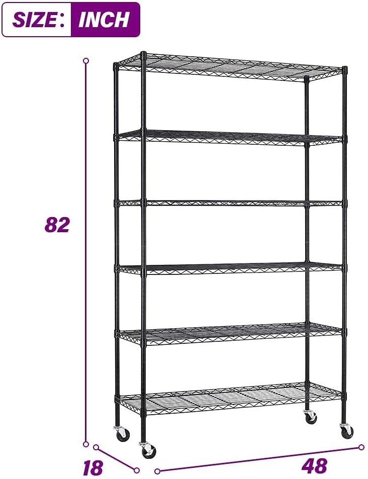 48"L×18"W×82"H Wire Shelving Unit Storage Cart Metal Shelf Rolling Utility Ca...