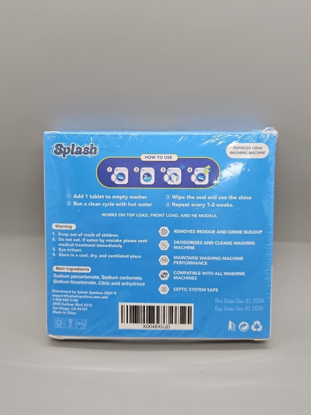 (D22) Splash Spotless Washing Machine Cleaner Deep Cleaning All Washers 6 Tabs