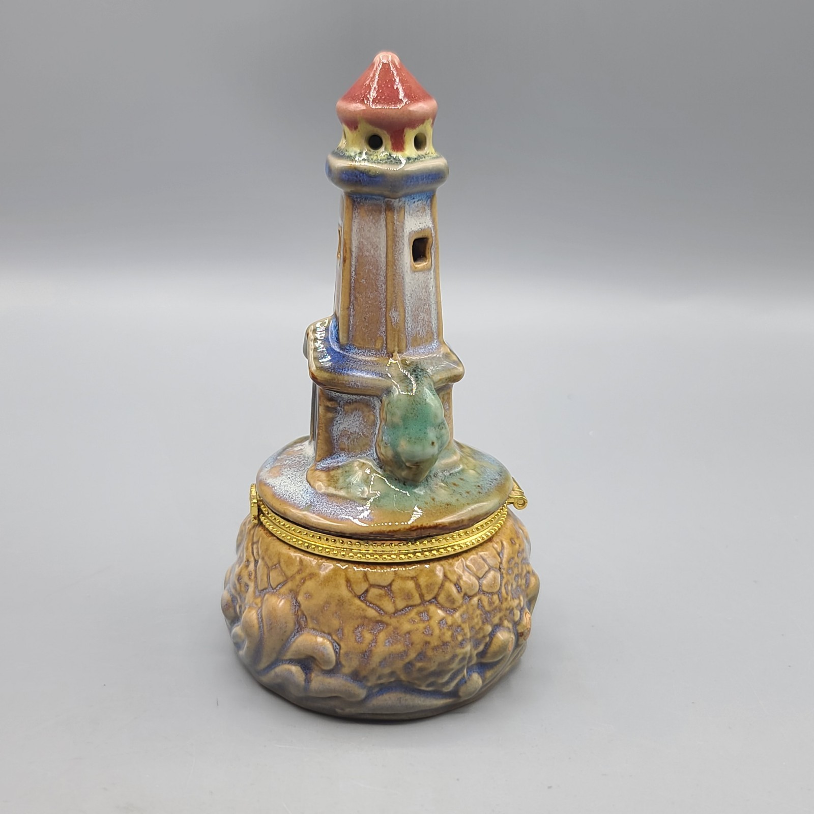 Glazed Collectible Lighthouse Themed Trinket Hinged Keepsake Box