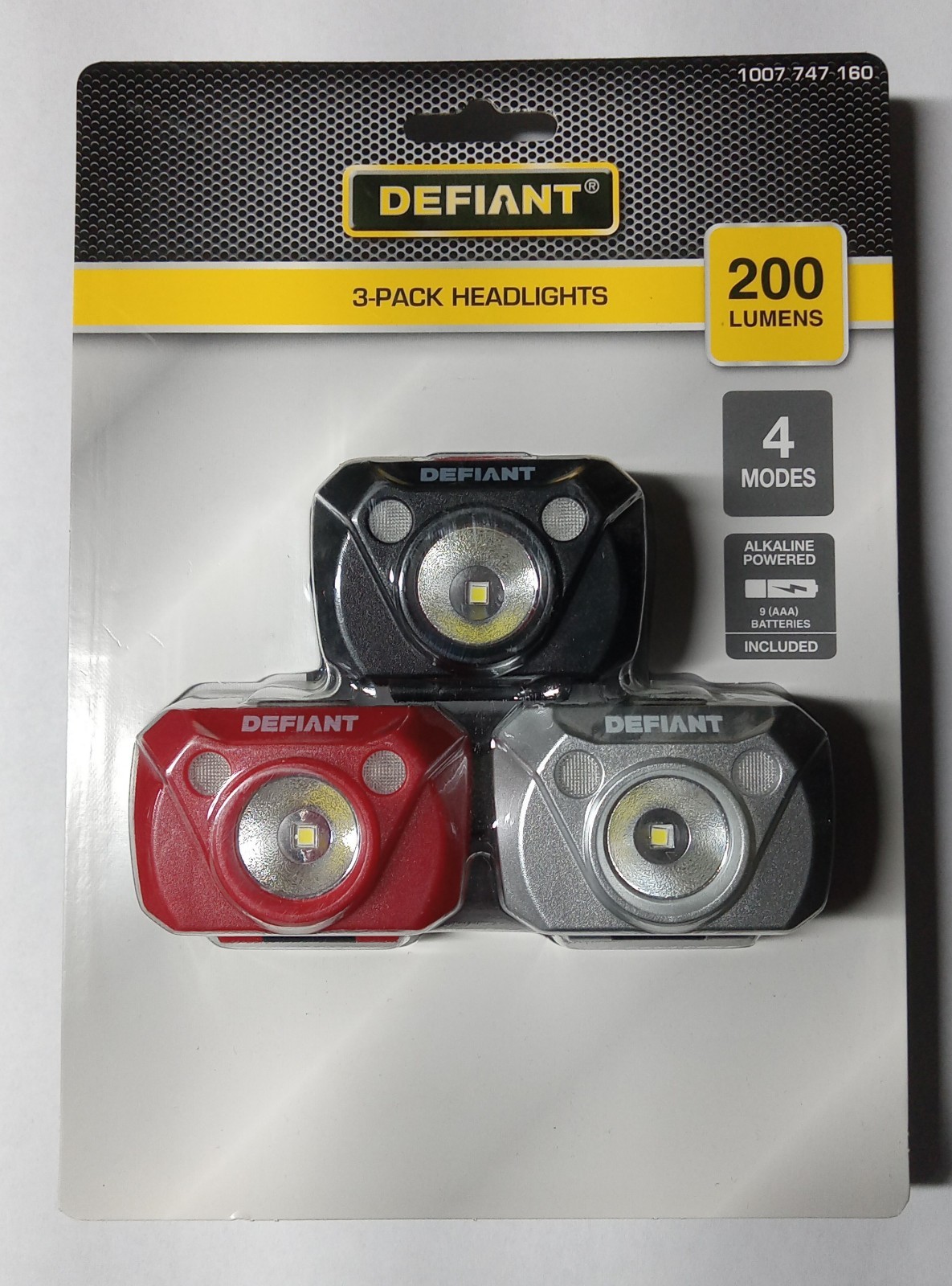 Defiant Headlamp 3-Pack 200 Lumens With 4 Light Modes New In Package