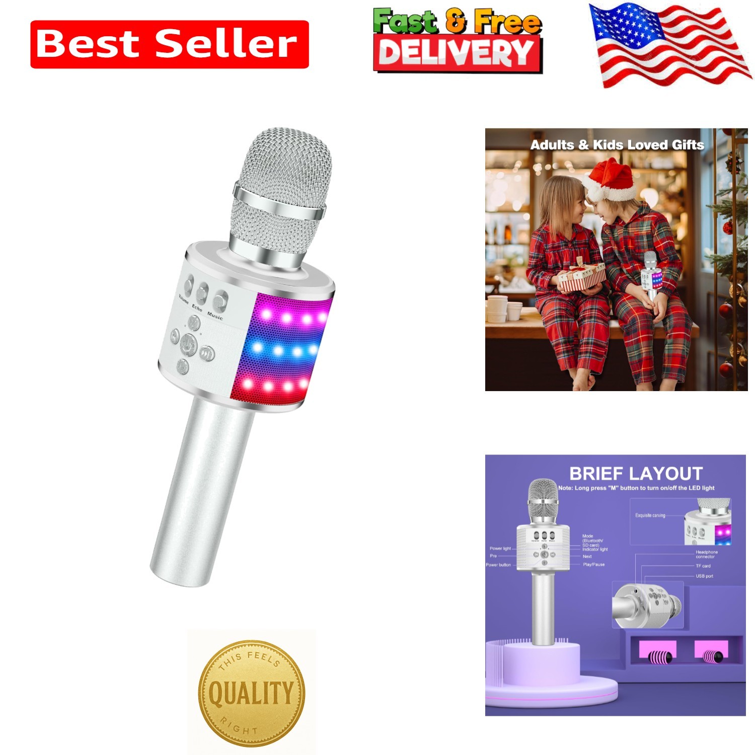 Karaoke Microphone for Kids & Adults - Bluetooth Microphones Singing Mic with...