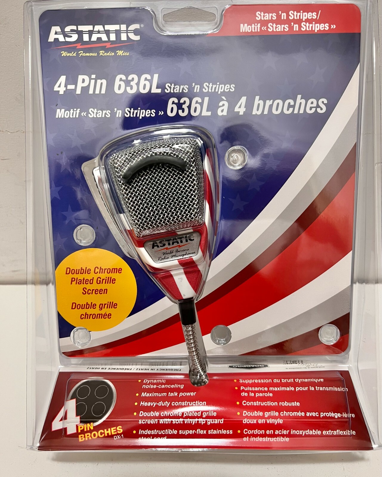 Astatic 636L-FLAG Stars N' Stripes Noise Canceling CB Radio Mic 302-10309 NEW
