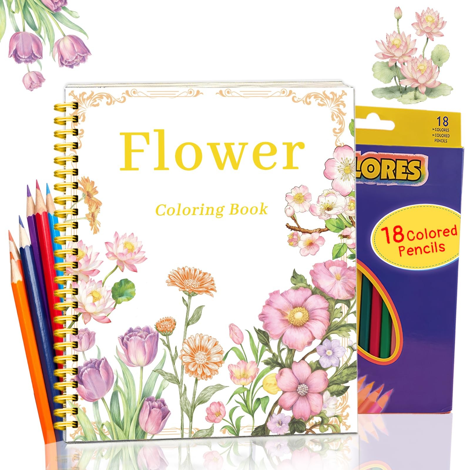 Beautiful Adult Coloring Book Set with 18-Color Pencil - green