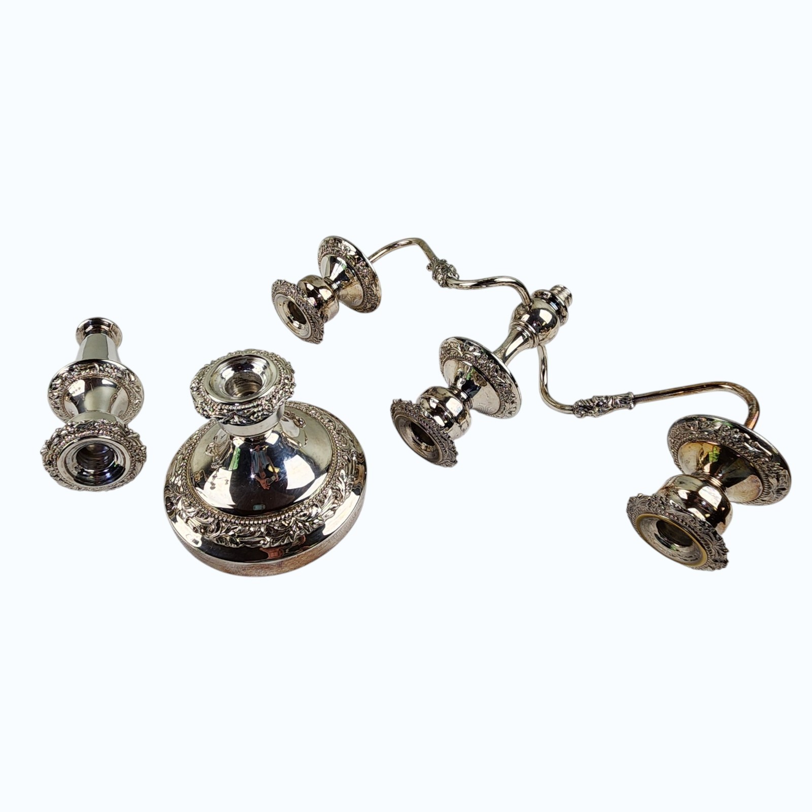 Pr Vtg Silverplate 3‑Light Candelabra Gorham Silver Co Convertible Elegant Decor