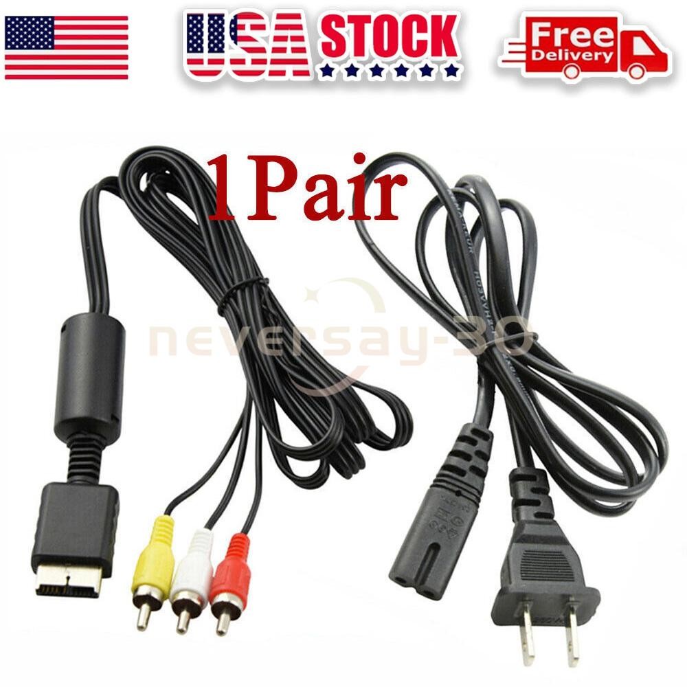 Audio AV RCA+AC Cable Power Supply Adapter Cord For Sony Playstation 1/2 PS2 FAT