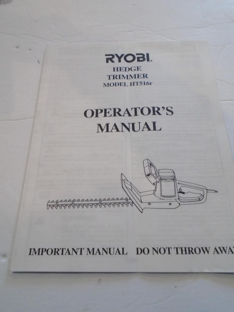 Ryobi Owners Manual Hedge Trimmer Model HT516r