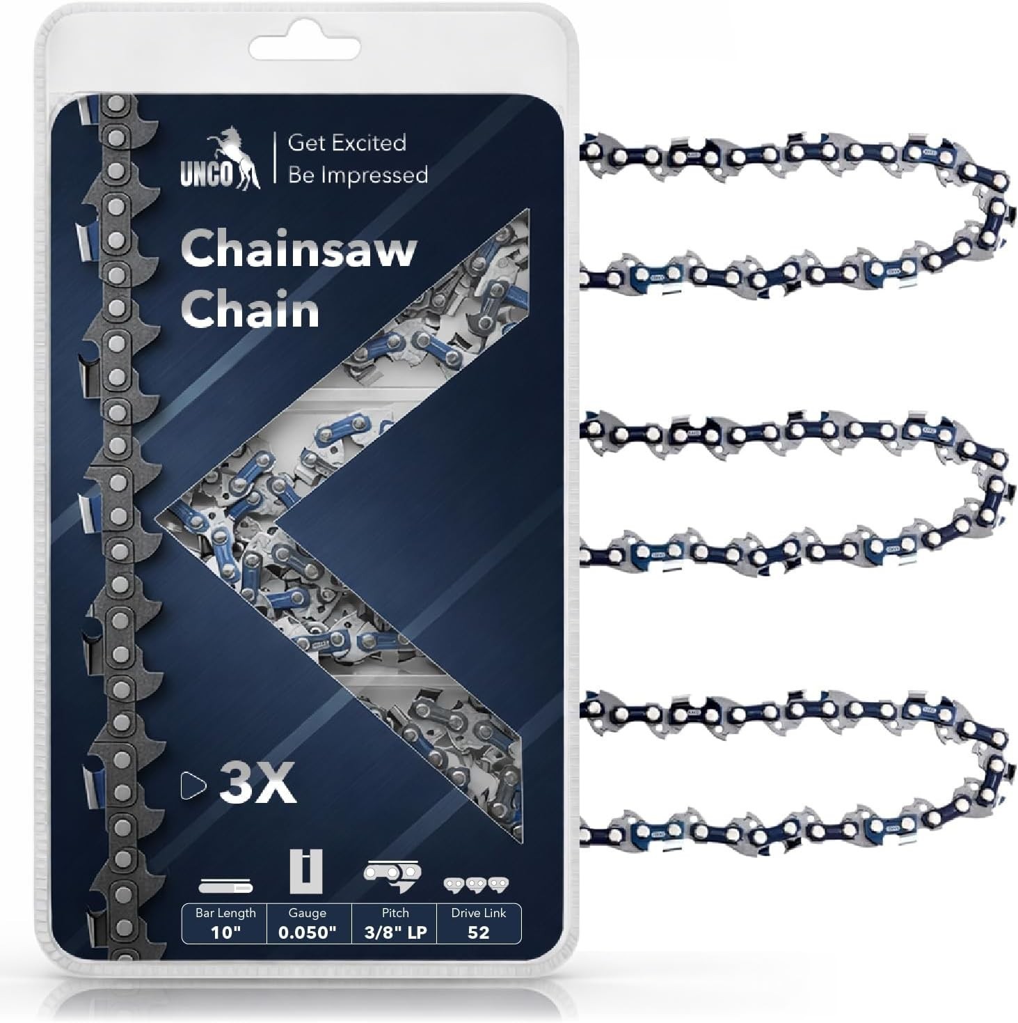 Chainsaw Chain 14 Inch, 3 Pack, 3/8" LP Pitch, 0.05" Gauge, 52 Drive Links, Ch