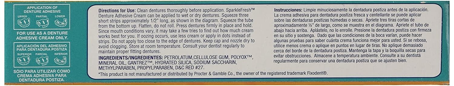 *1-Pack* Medline SparkleFresh Denture Adhesive Cream 2.4 Oz MDS136406