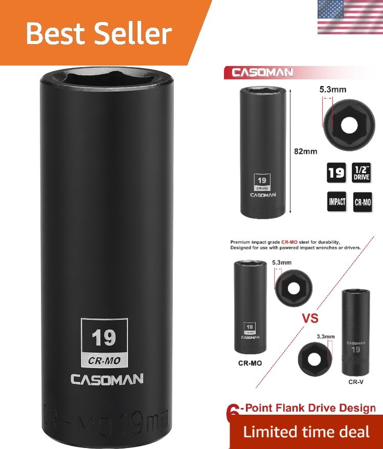 Corrosion-Resistant 19mm Deep Impact Socket, 1/2 Inch Drive - 6-Point Design