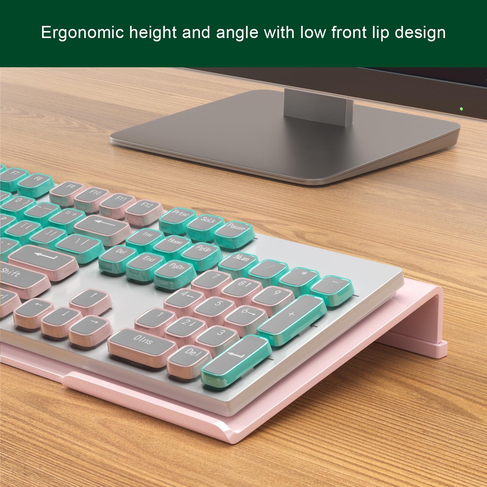 Light Pink Acrylic Keyboard Stand, Ergonomic, Riser, Anti-Slip, Desktop, Tray