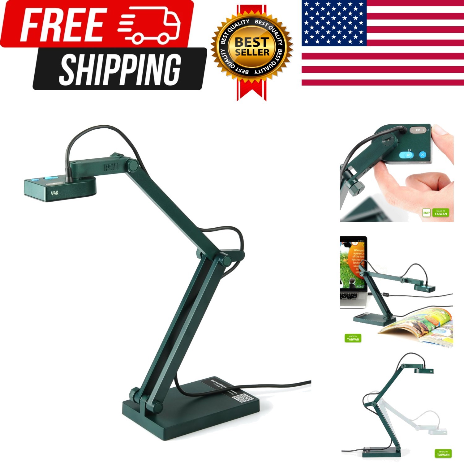 V4K Ultra High Definition 8MP USB Document Camera — Mac OS, Windows, Chromebo...