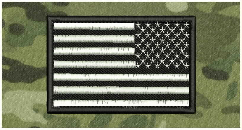 A FLAG EMBROIDERY PATCH 4X2.5 HOOK ON BACK WHITE ON BLACK