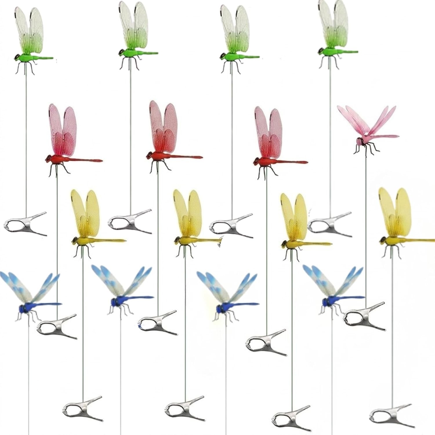 16 Pcs Realistic Dragonfly Clips - Outdoor Garden Decor, Fake Dragonflies