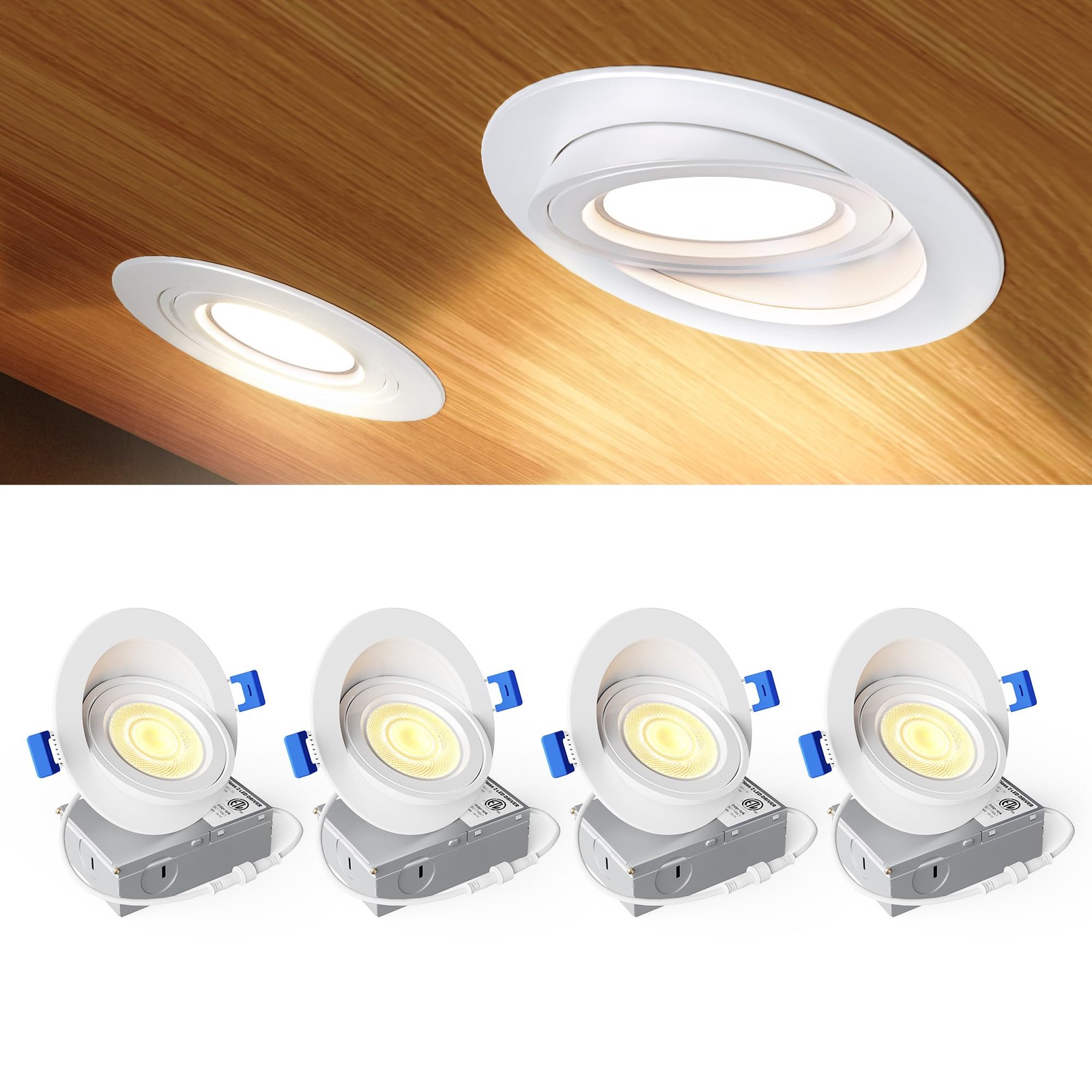 Ensenior 4 Pack 4 inch LED Gimbal Led Recessed Light 4 Pack, White-4 Inch