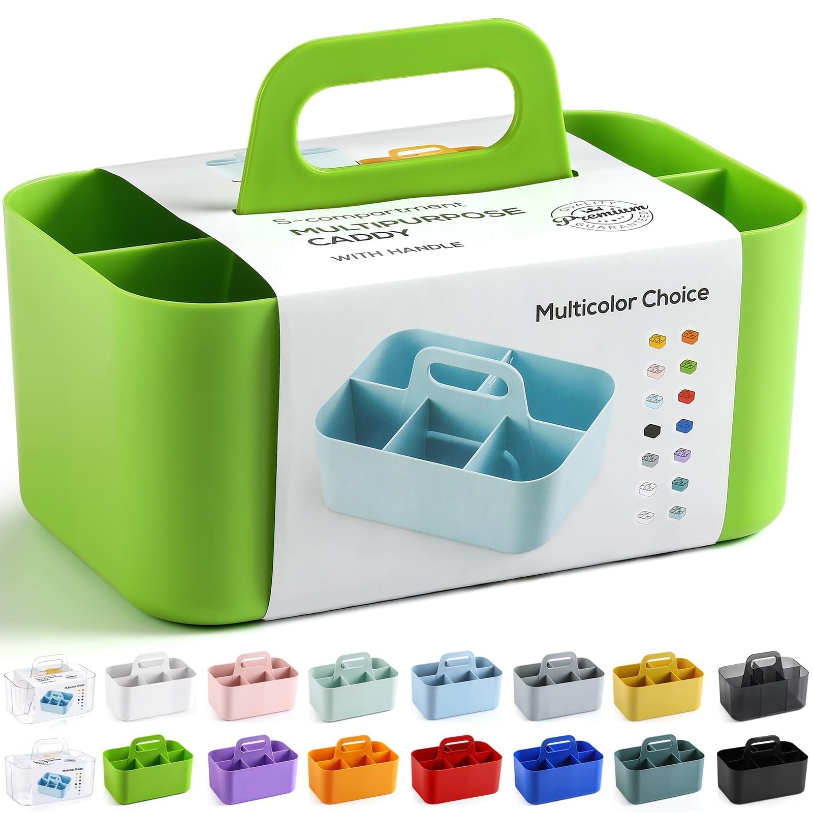 Multiuse Caddy Organizer with Handle, Portable Divided Plastic Tote Bin Green