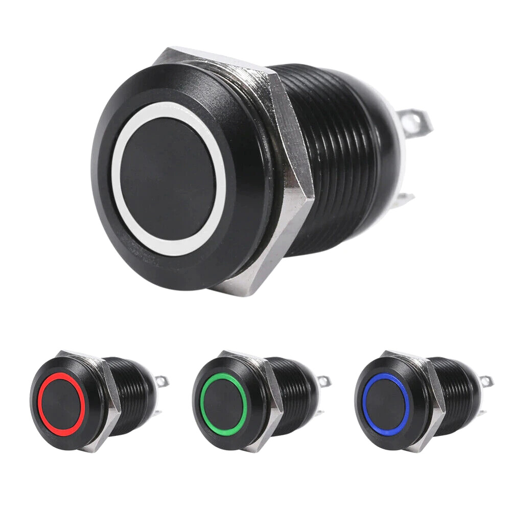 LED ON/OFF Stainless Steel Push Button Panel Mount Switch w/Harness