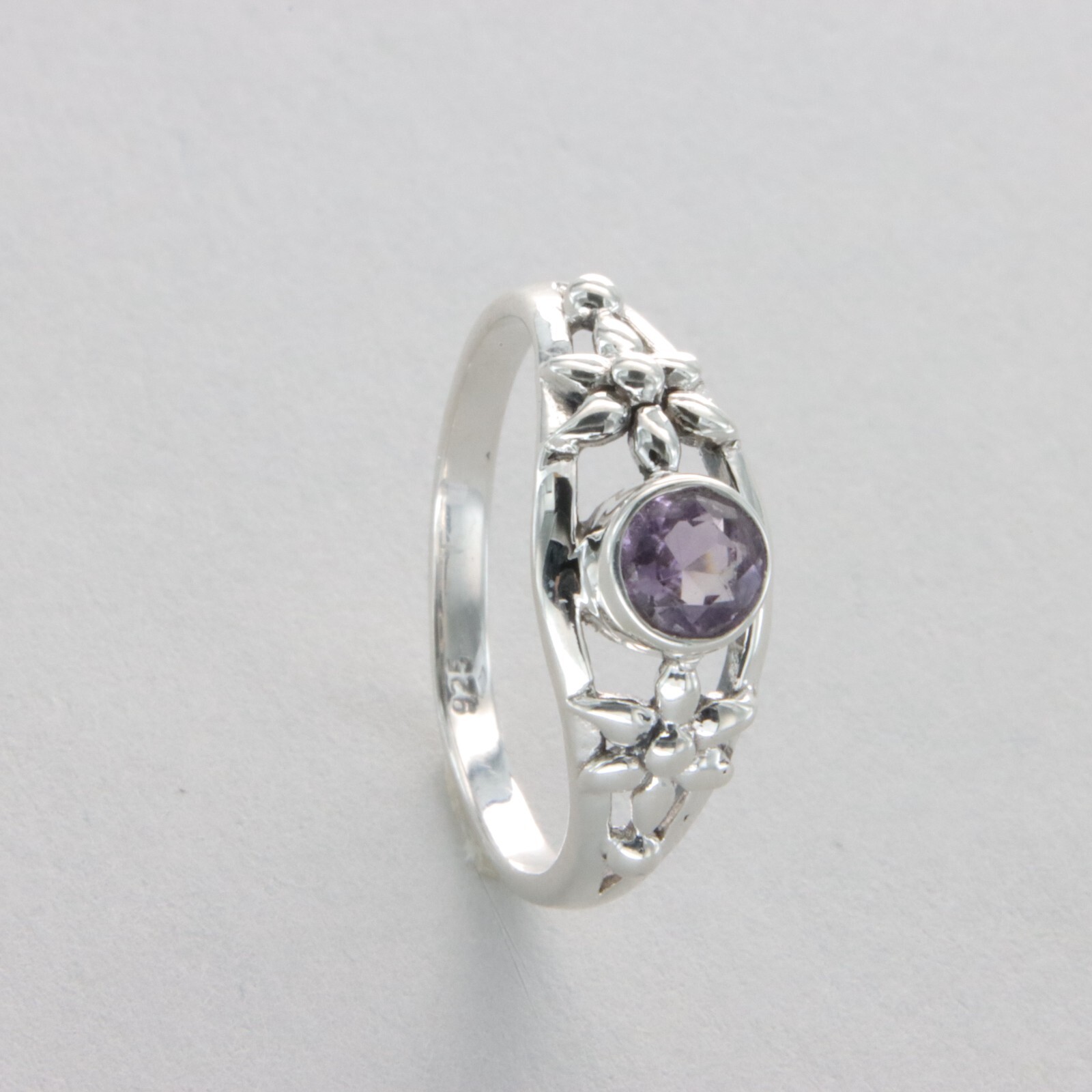 Round AMETHYST Flower Ring Multiple Sizes Natural Stone 925 STERLING SILVER #37e