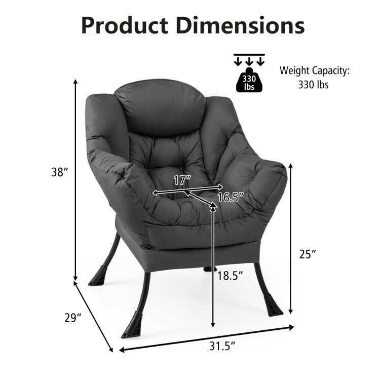 Modern Lazy Sofa Chair Accent Chair Armchair with Steel Frame and Side Pocket