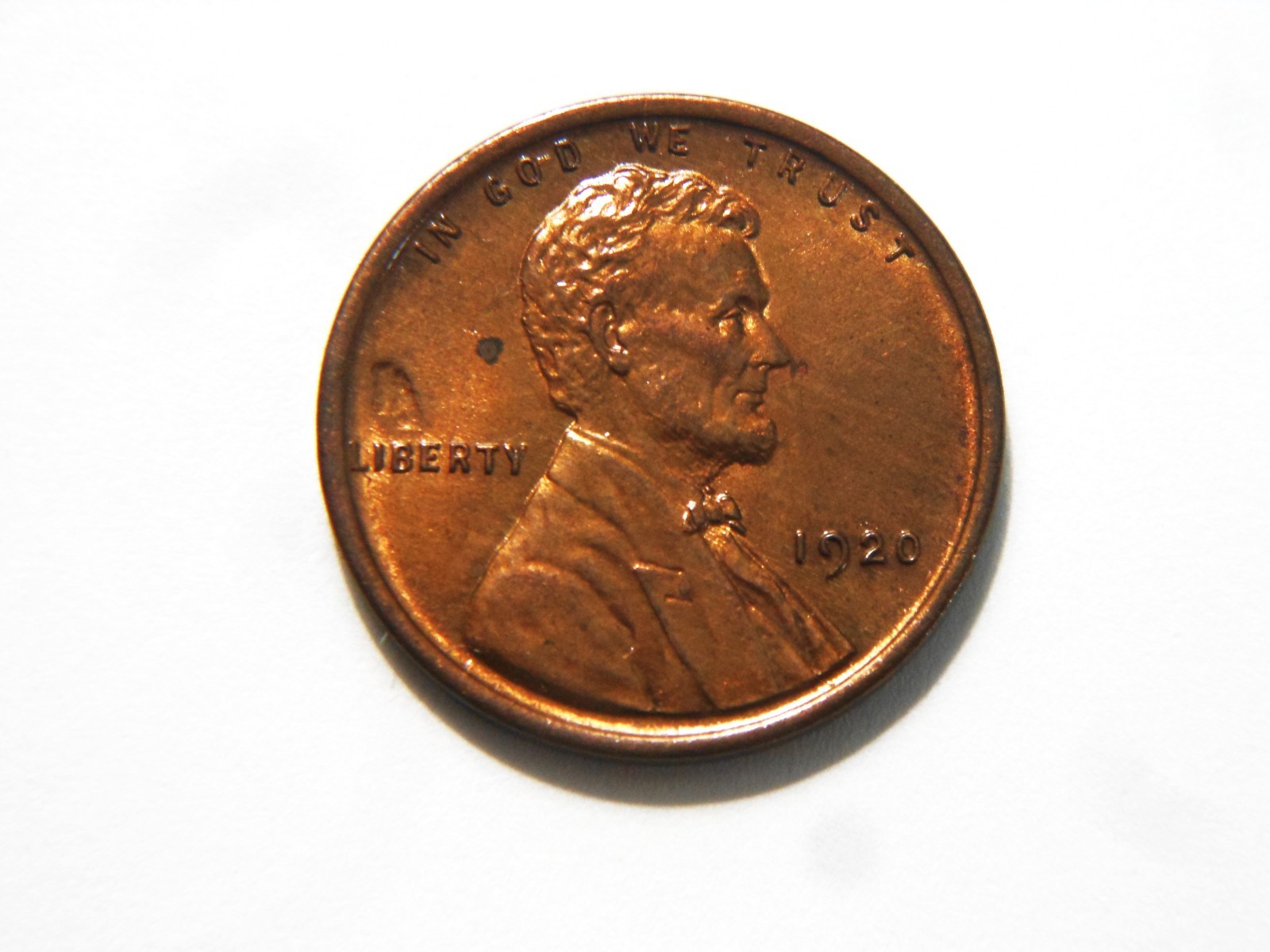 1920-P CH BU Lincoln Wheat Cent Struck Through Debris (or Lamination) Error