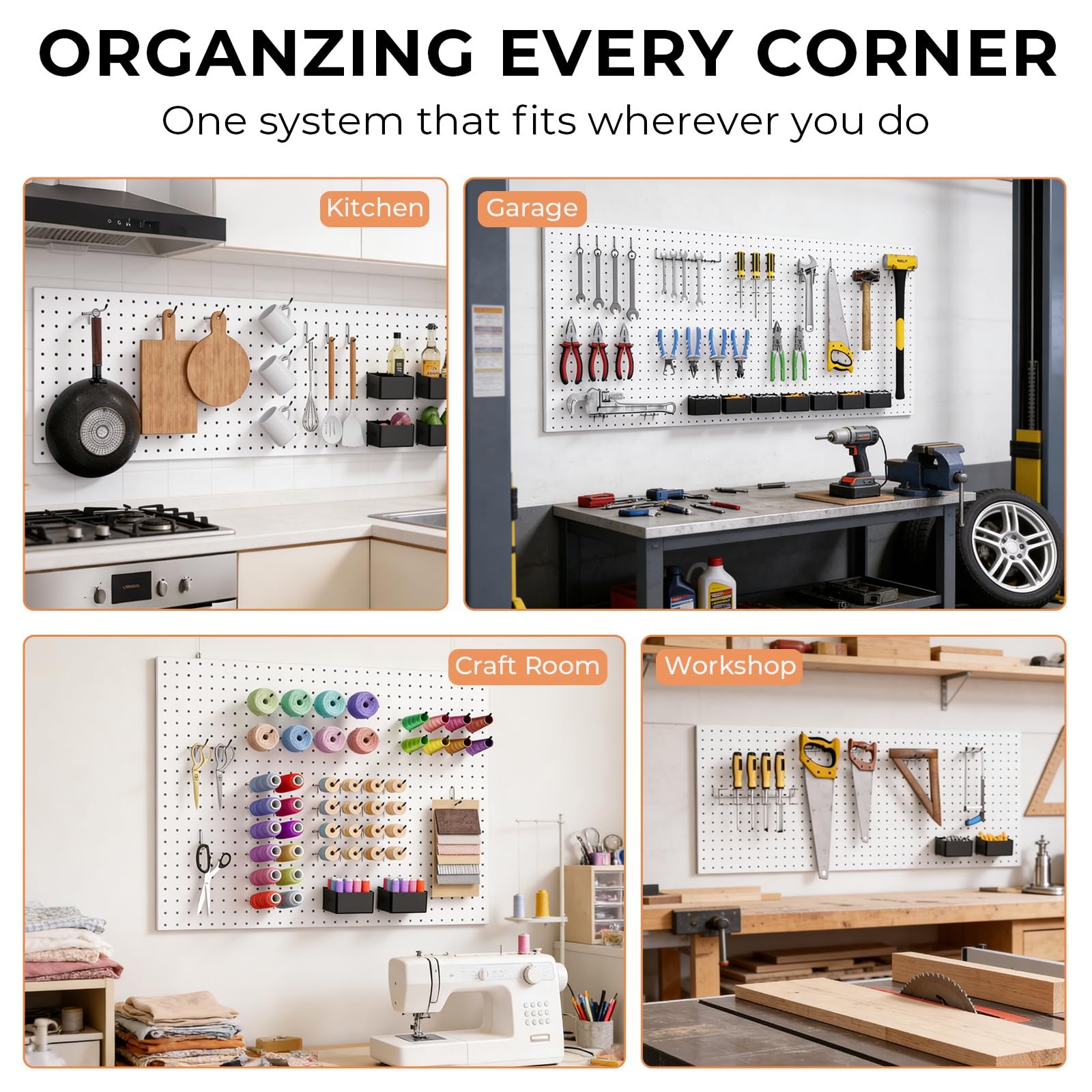 120PCS Pegboard Accessories Organizer Kit, Peg Board Hooks Assortment with Bi...