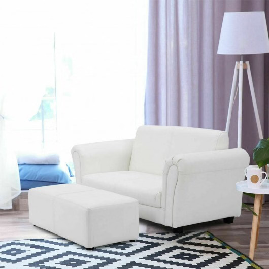 Soft Kids Double Sofa with Ottoman-White - Color: White