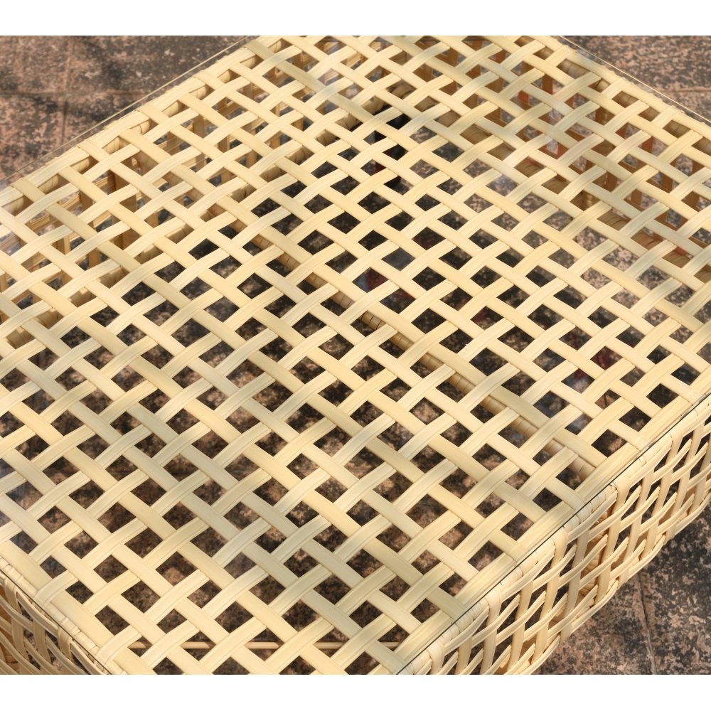 Patio Coffee Table Weatherproof Wicker with Tempered Glass Top