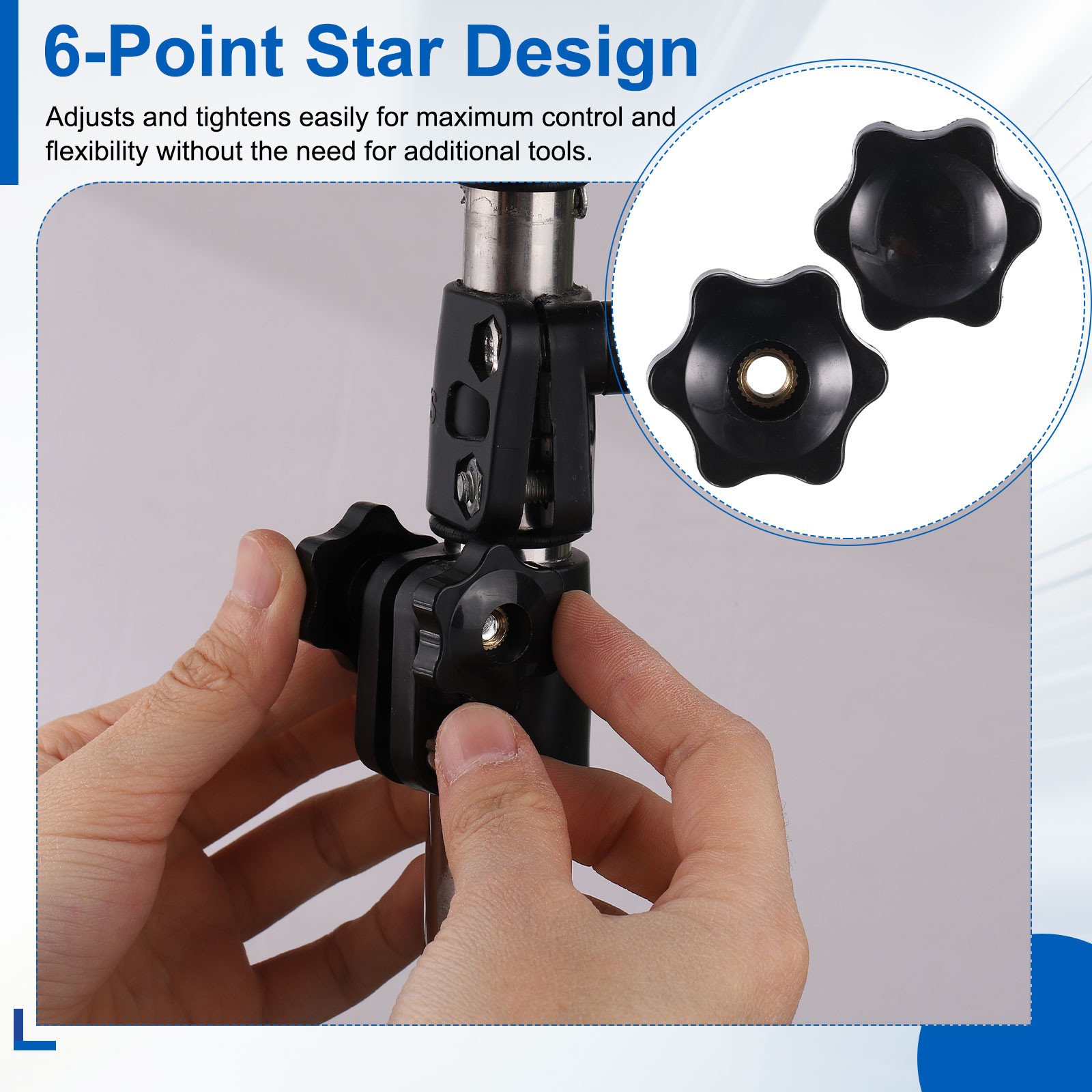2 Set Star Knobs M5 x 50mm Male + M5 Female Thread 32mm Head Handles, Black
