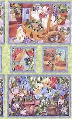 5/8 YD SSI Symphony of Spring Panel QUILT FABRIC birds & floral