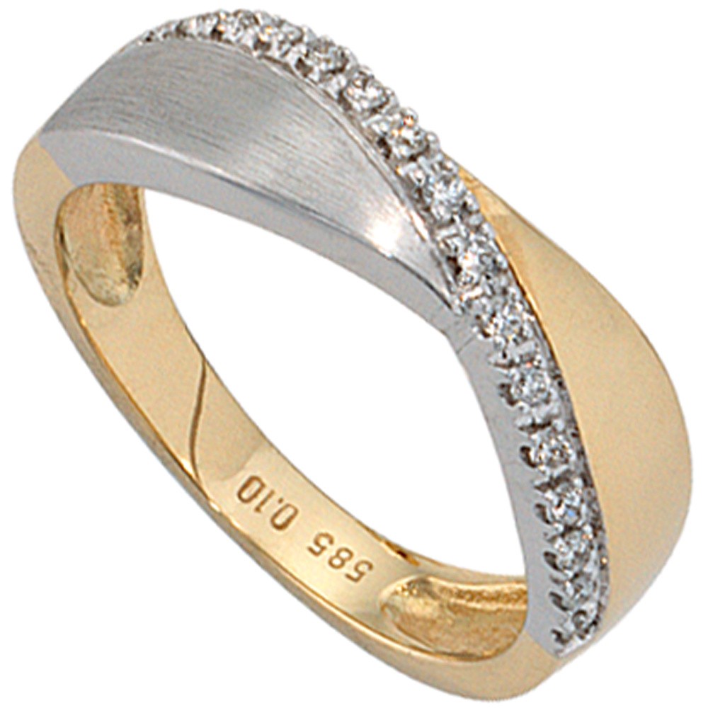 Jobo ladies' ring 585 gold yellow gold White gold two-tone matte 16 diamonds brilliant