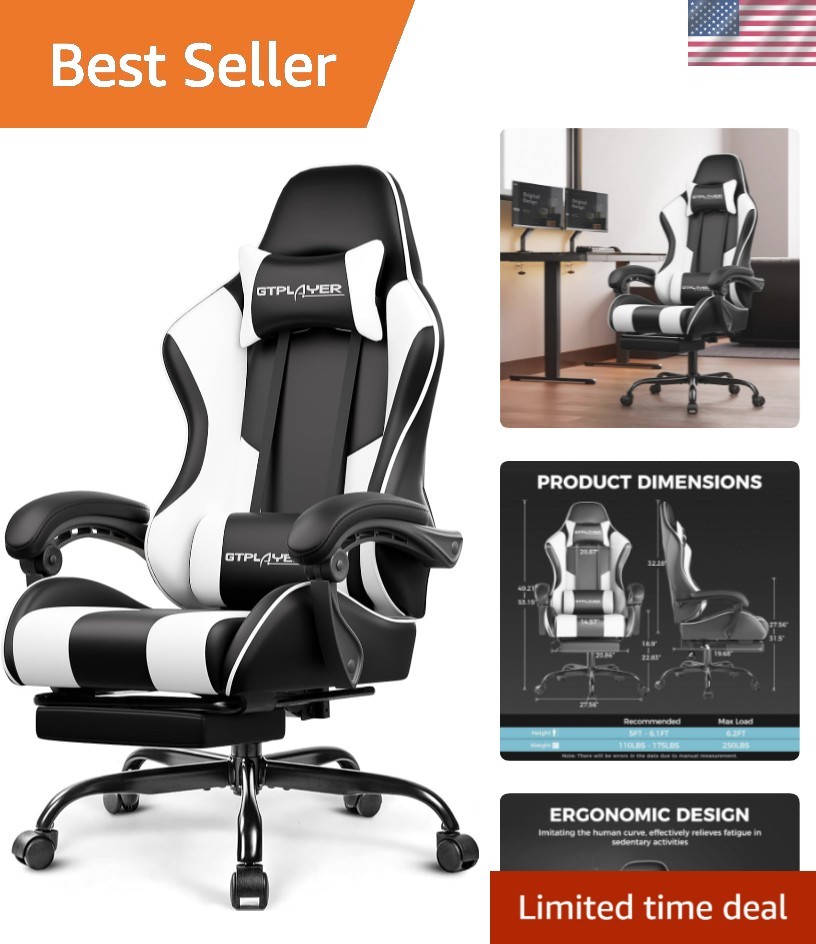 Gaming Chair, Computer Chair with Footrest and Lumbar Support, Height Adjusta...