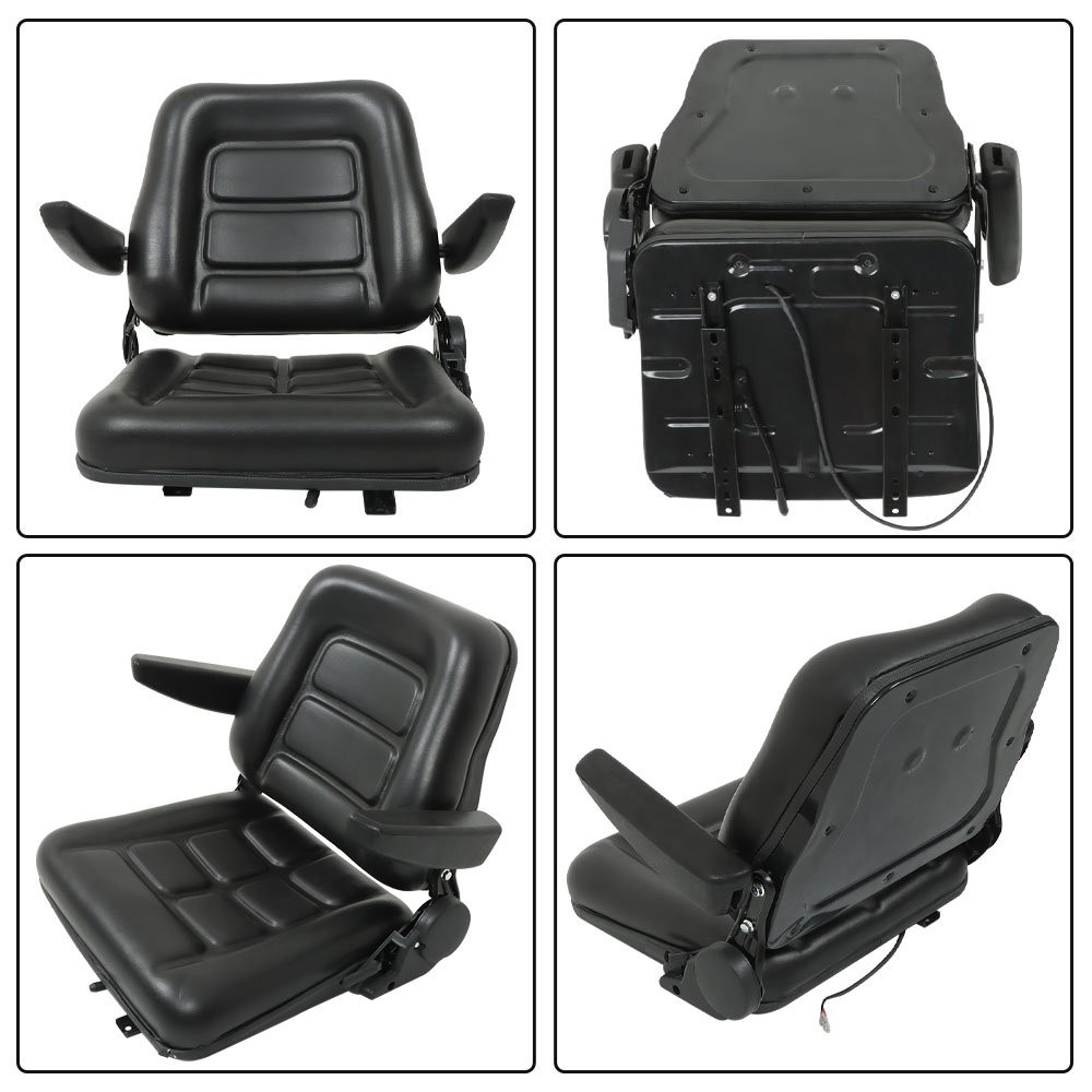 Universal Forklift Seat Fold Down Tractor Seat Adjustable Back & Armrest