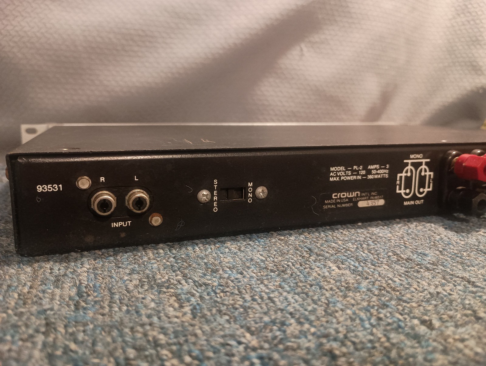 Crown Power Line two PL-2 Rackmount Stereo/Mono Power Amplifier (Pro Serviced)