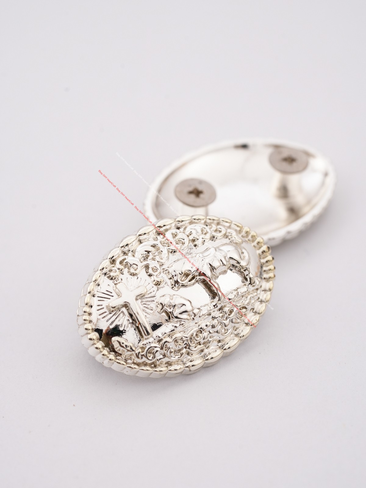 6PCS 35*24 MM Retro Bling Silver Western Cowgirl Prayer Cross Horse Oval Concho