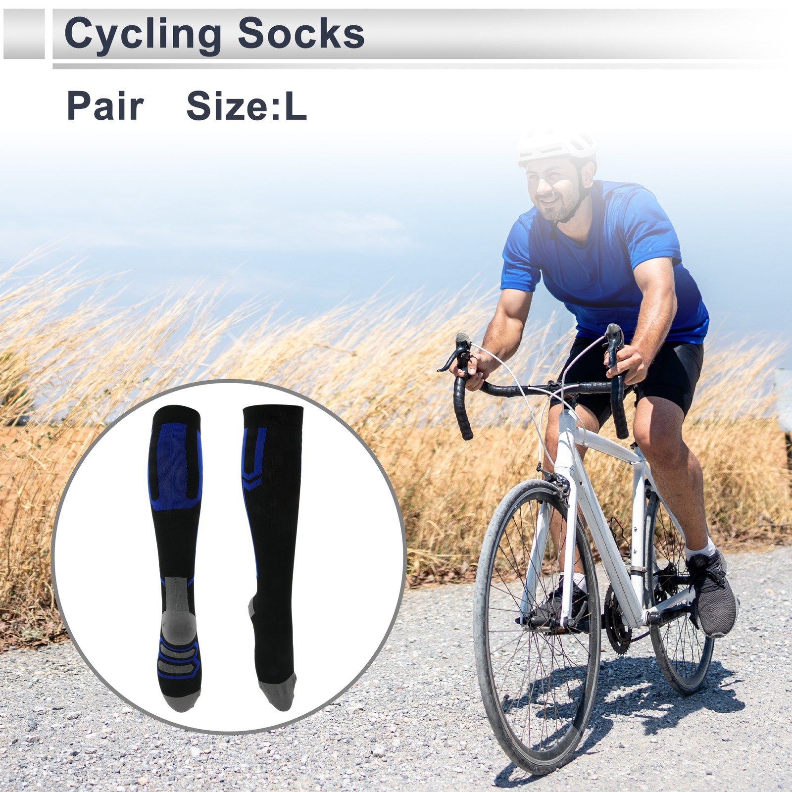 Cycling Socks Breathable Shaping Size L High-cut Cycling Socks Dark Blue Black