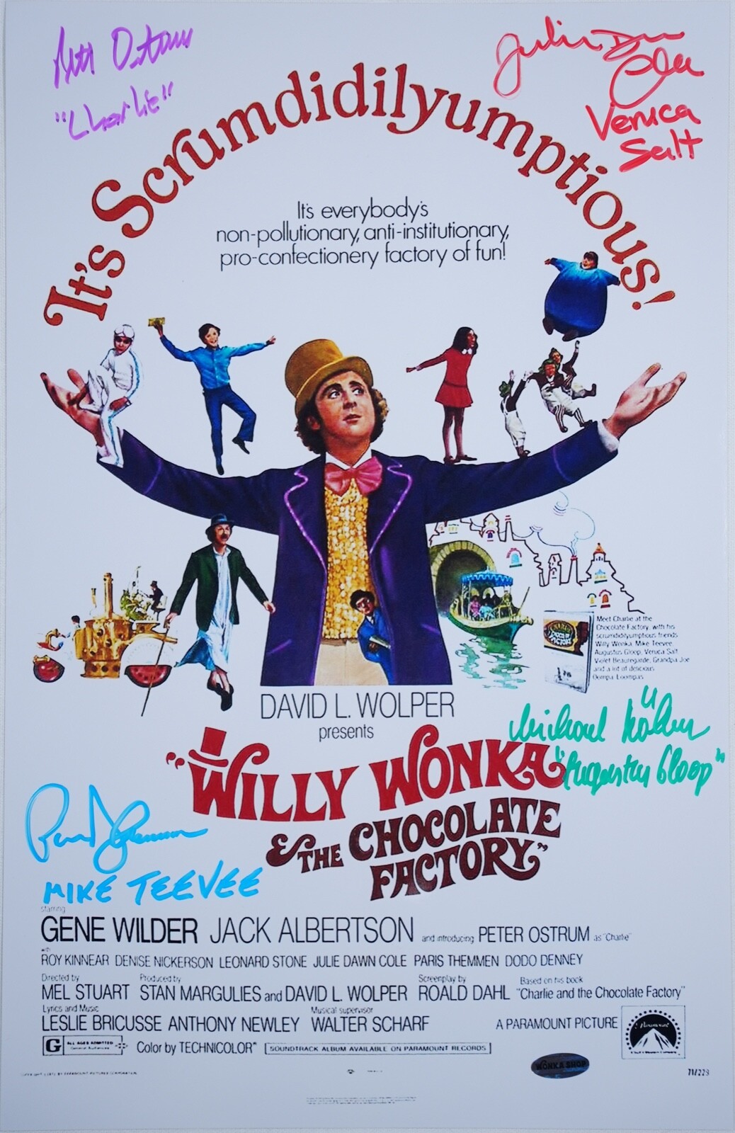 WILLY WONKA POSTER AUTOGRAPHED, SIGNED BY FOUR, PLUS EXTRAS! 11"x17"