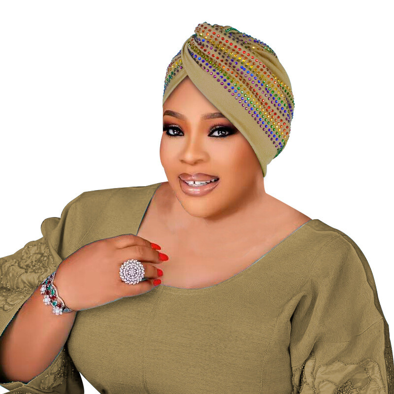 Women's Rhinestone Turban Cap Cross Twist Headscarf Bonnet Hat African Headwear