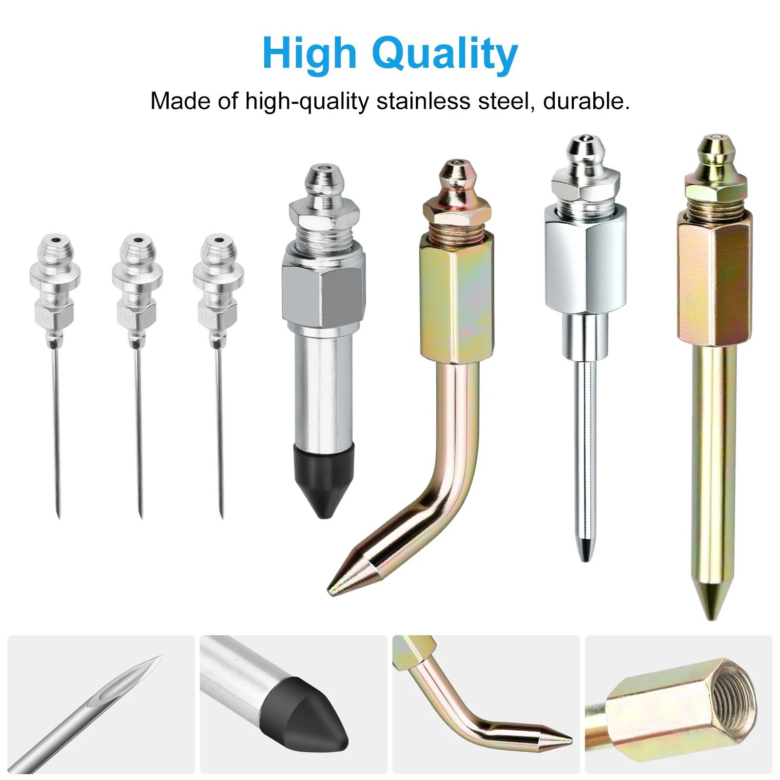 7pcs Grease Needle Tip Kit with Dispenser Rubber Nozzle for Tight Space Access