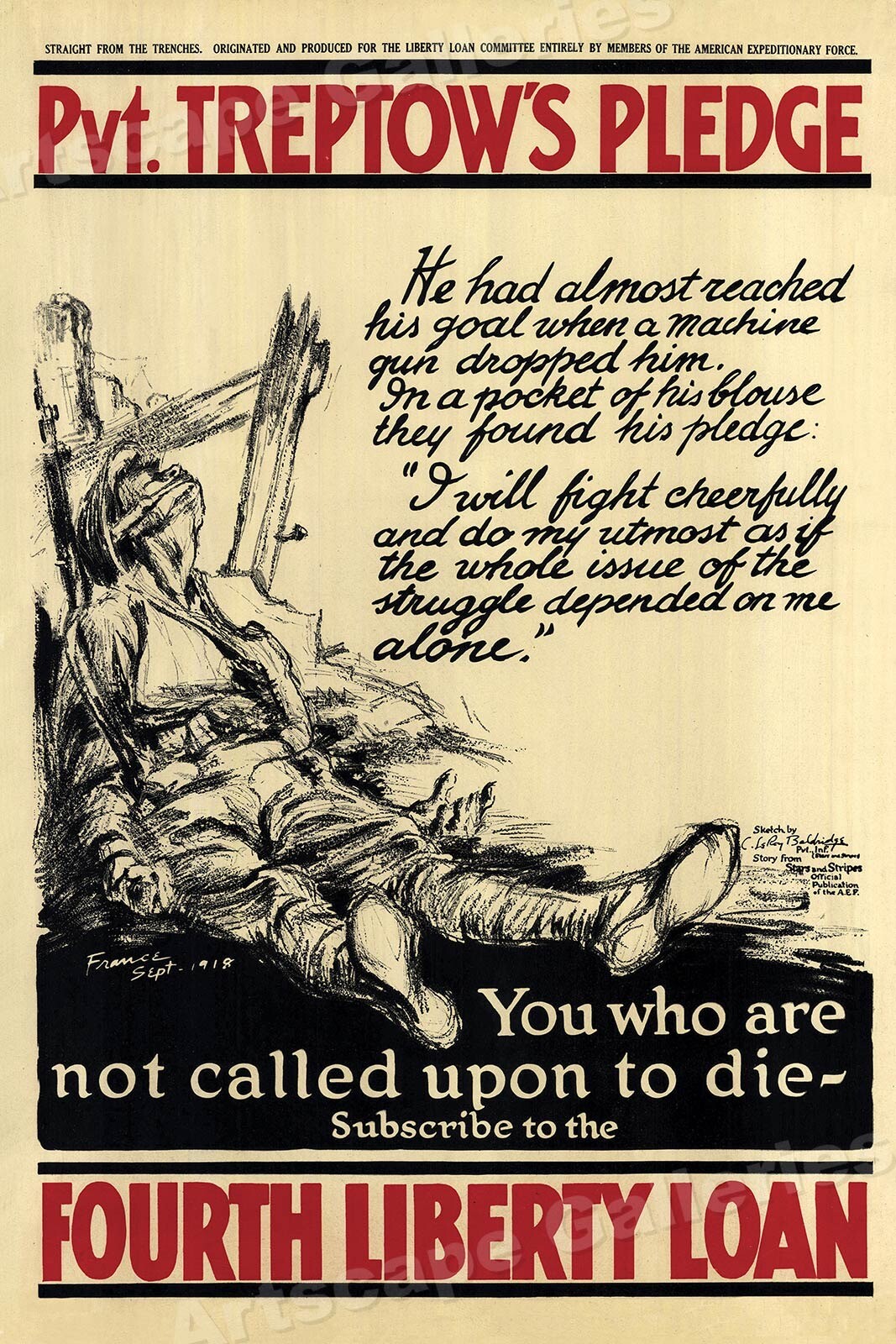 1918 "Pvt. Treptow's Pledge" WWI Liberty Poster - 16x24