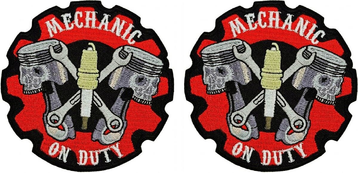 Mechanic Skull Pistol Cross Wrenches Patch | 2PC iron on Sew 3.5"x3.5"