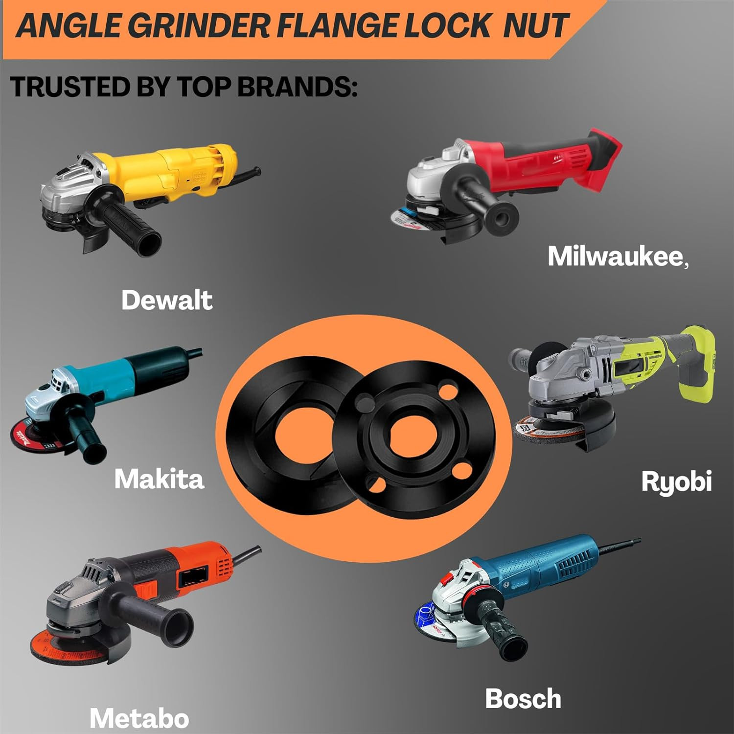 Angle Grinder Wrench, Adjustable & Angle Grinder Nut Kit (5PCS) – 5/8-11 Lock Nu