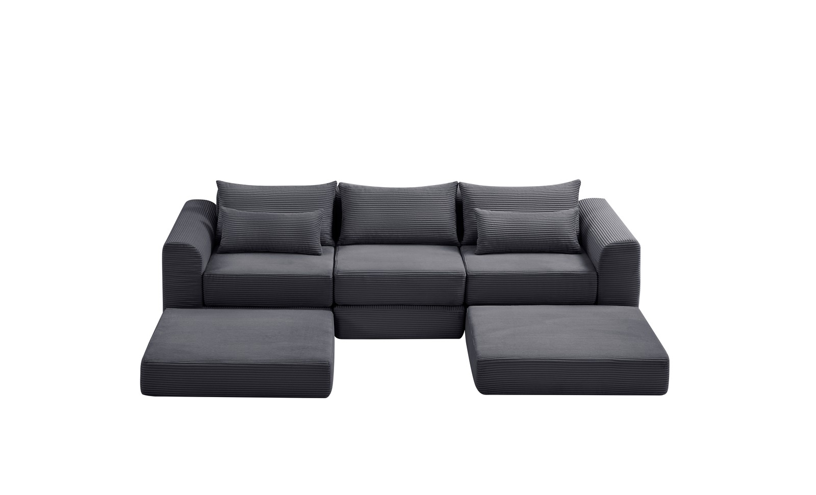 Upholstered Sectional Sofa 100" L-Shaped Corduroy Grey Modular