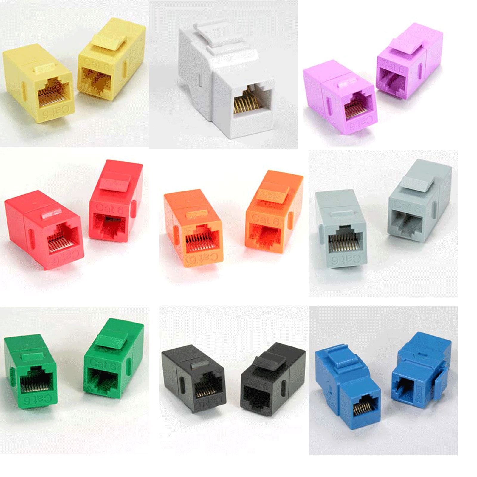 CAT6  RJ45  ETHERNET KEYSTONE JACK Inline Adapter PORT COUPLER FEMALE F/F Color