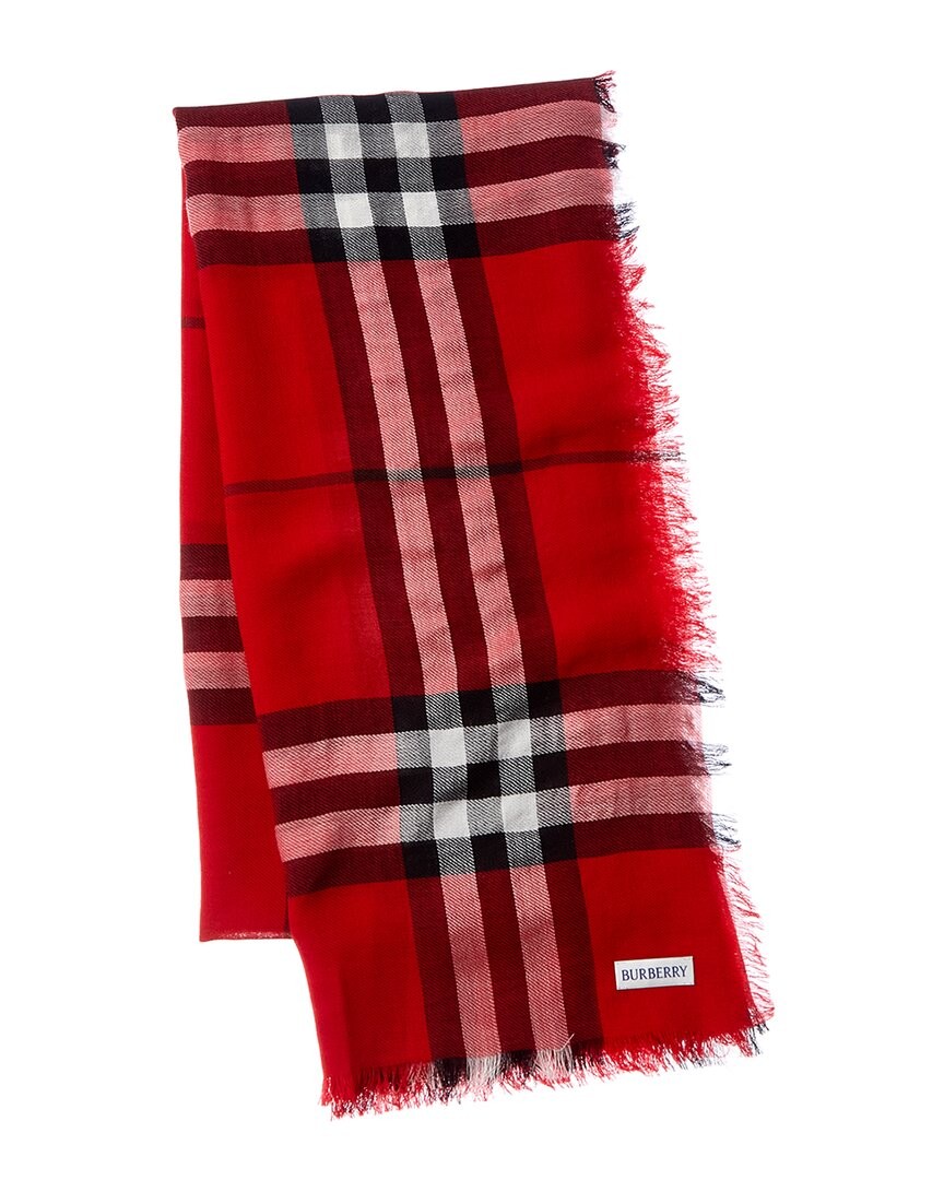 Burberry Wide Check Wool Scarf Women's Red