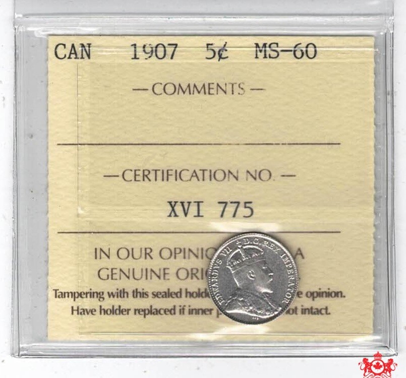 1907 Canada 5 Cents - ICCS MS60 - XVI 775