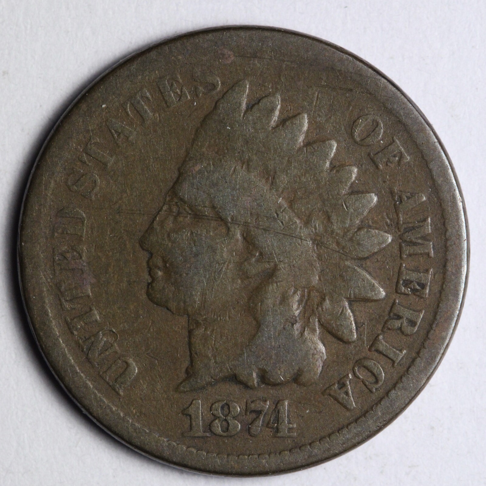 1874 Indian Head Cent Penny FINE E137 KQCM