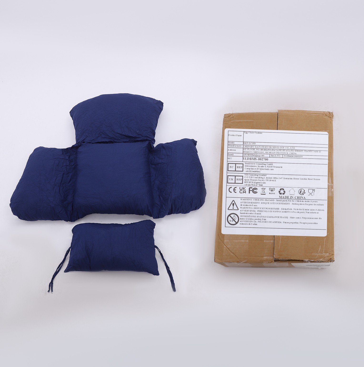 Dark Blue Egg Chair Cushion with Detachable Headrest Replacement Pad Washable