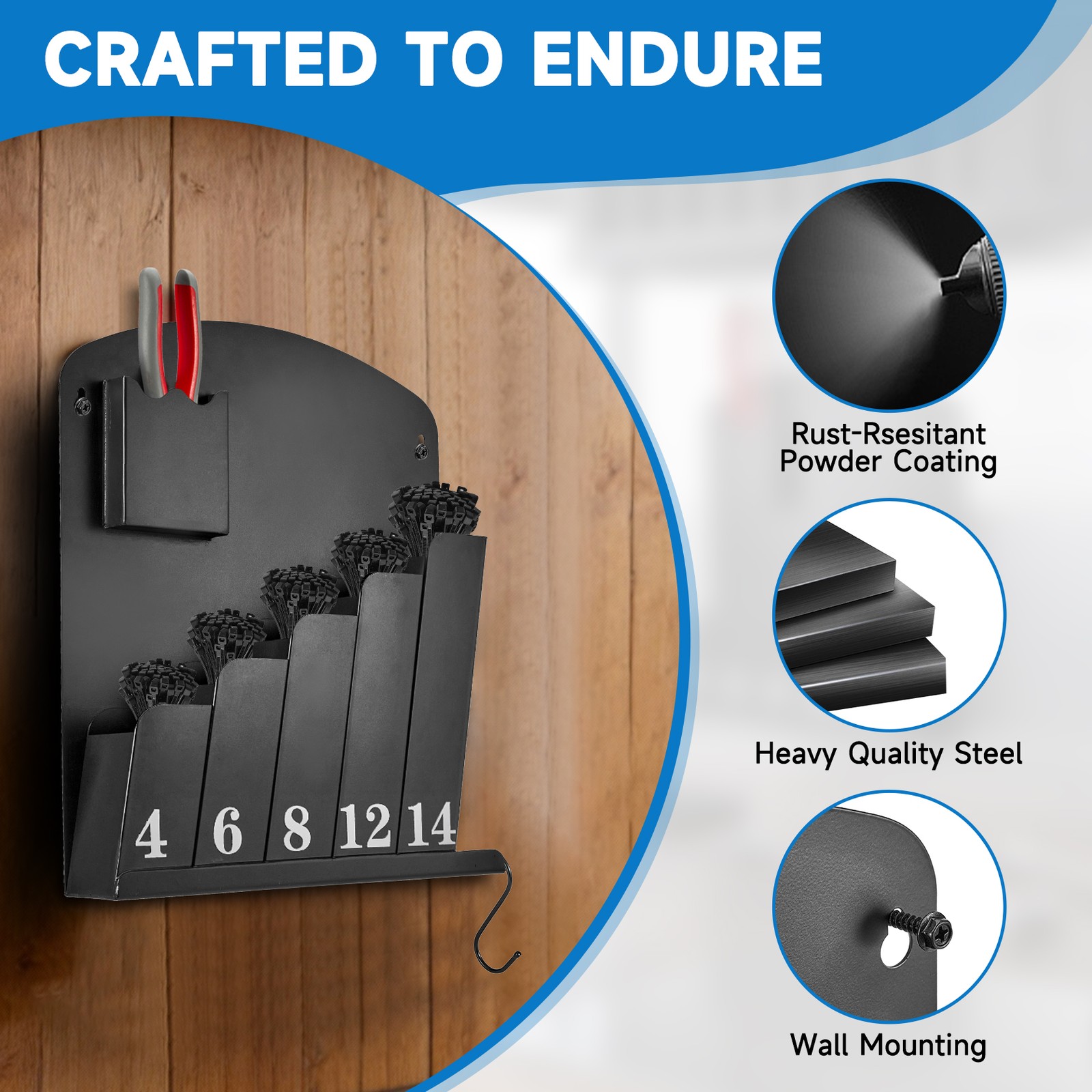 Cable Tie Holder, Wall Mount Storage Rack Organizer for Various Lengths Zip Tie