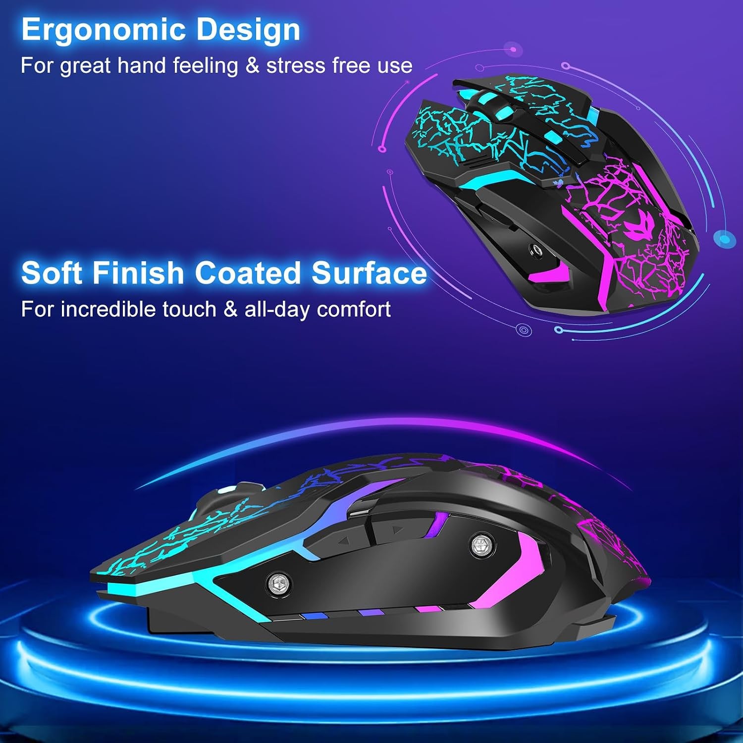 Wireless Gaming Mouse Silent RGB Rechargeable LED Optical USB Mouse